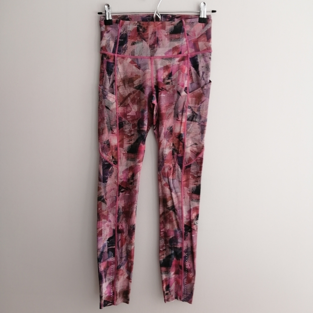 Lululemon Fast & Free Leggings 7/8 Tight 25 Inch Sun Dazed Multi Pink Size 4